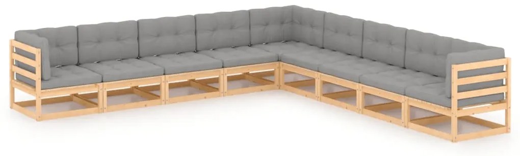 9 pcs conjunto lounge de jardim c/ almofadões pinho maciço