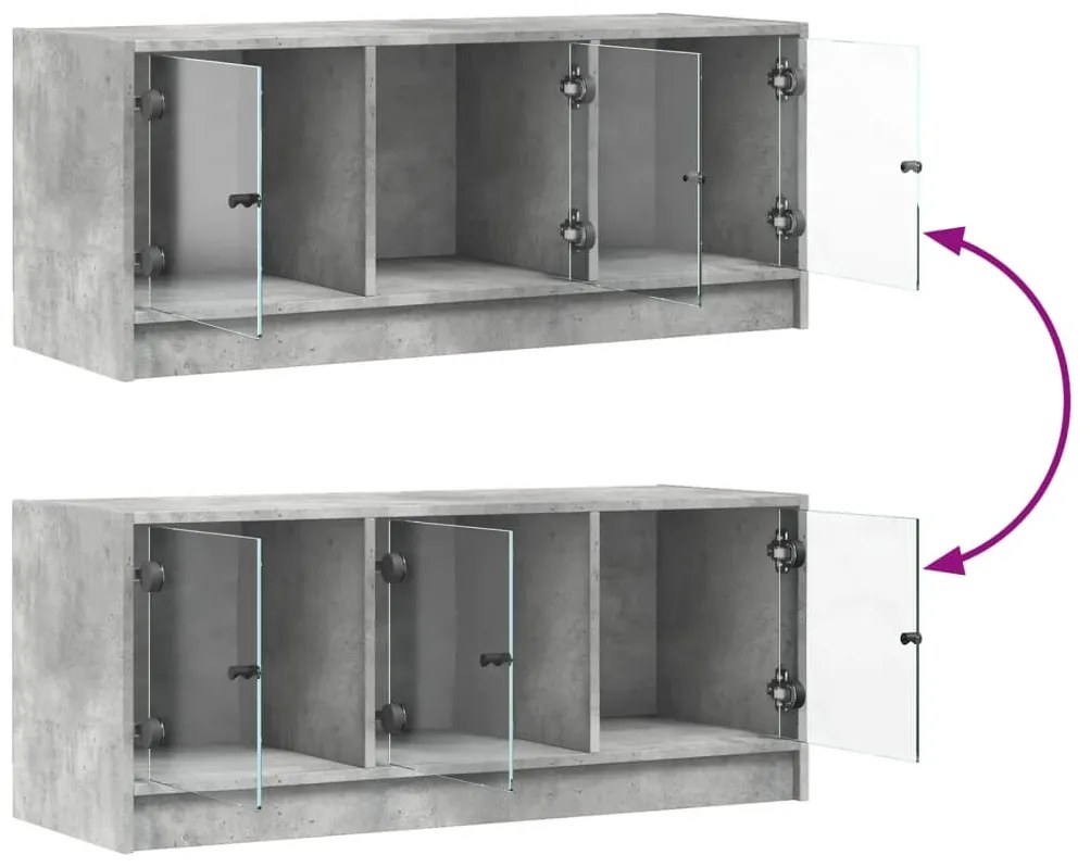 Móvel de TV c/ portas de vidro 102x37x42 cm cinza cimento