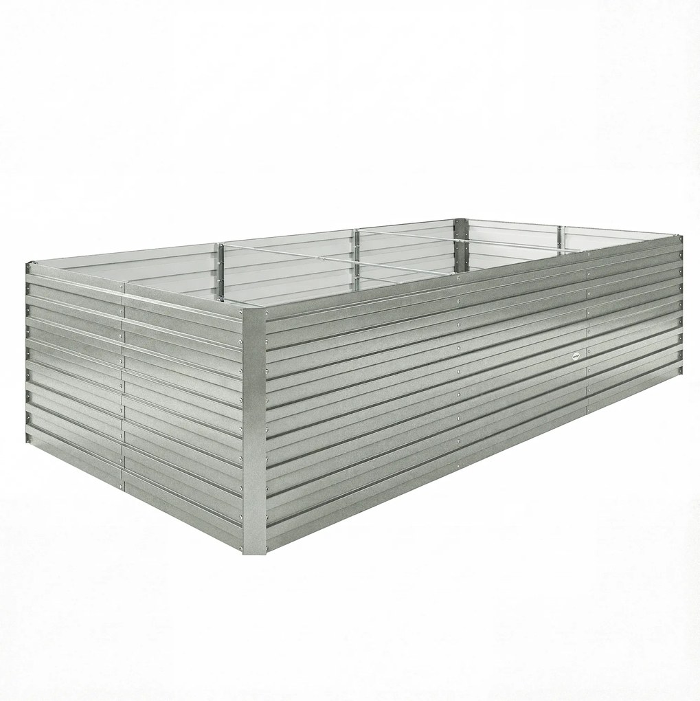 Outsunny Jardineira Exterior Jardineira Elevada Galvanizada com Borda de Segurança e Fundo Aberto 240x120x60 cm Cinza e Prata | Aosom Portugal