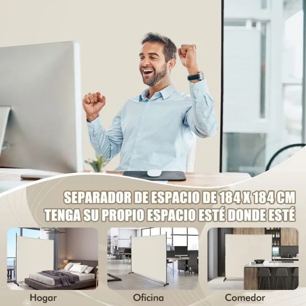 Biombo Divisória de ambientes 184 x 30 x 184 cm com painel único, tela de privacidade larga com rodas bloqueáveis branca