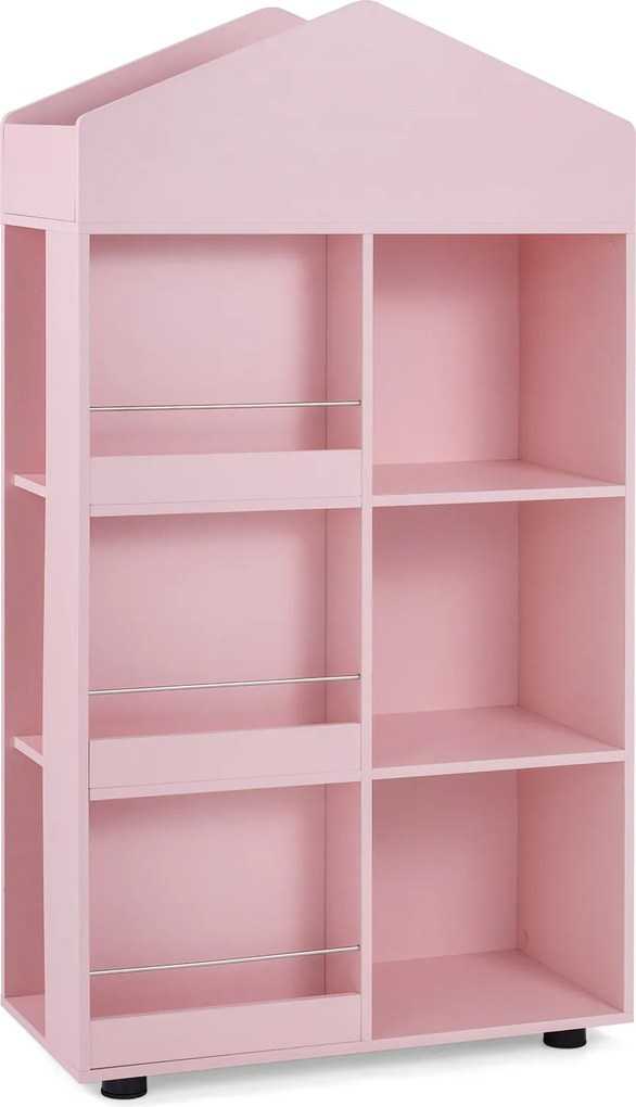 Estante infantil de madeira com 64 x 30 x 116 cm, em forma de casinha para bonecas, com compartimentos, para quarto de bebé, Rosa