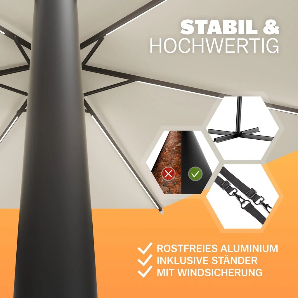 Chapéu de sol solar LED Mali Ø330cm Proteção UV 80+ creme