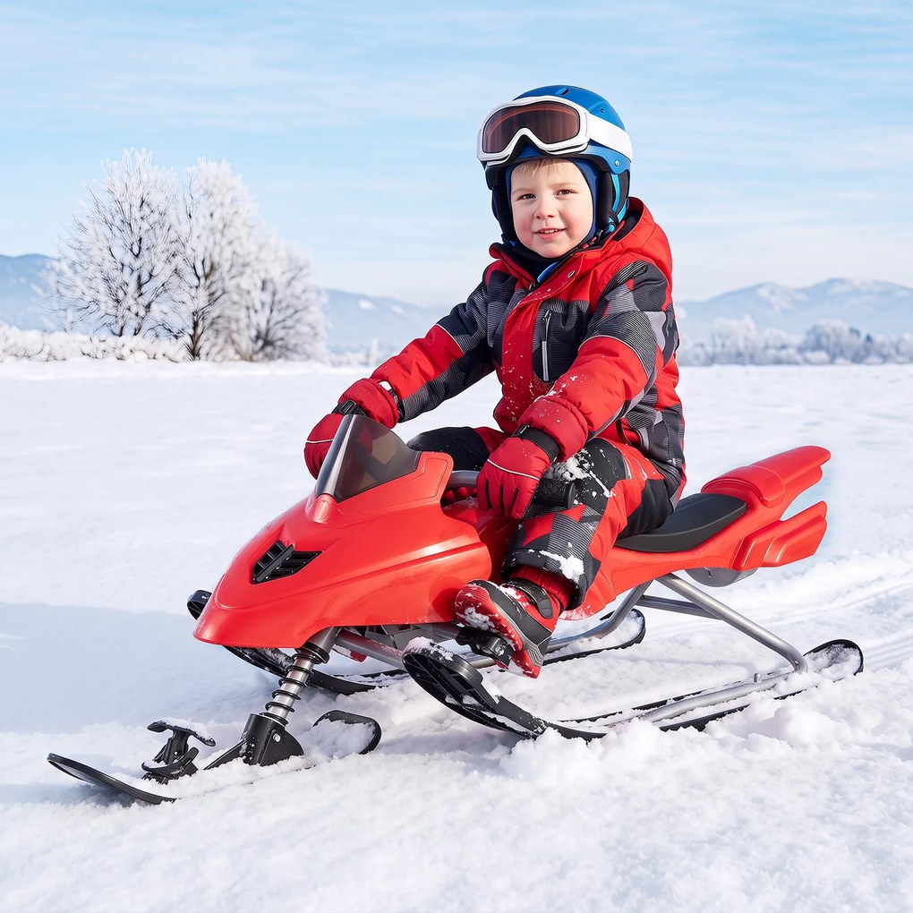 Trenó de Neve Infantil, 136 x 48 x 39 cm, Guiador Direcional, Vermelho