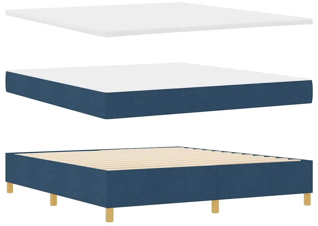 Cama Box com Colchão e LED Azul 180x200 cm Tecido