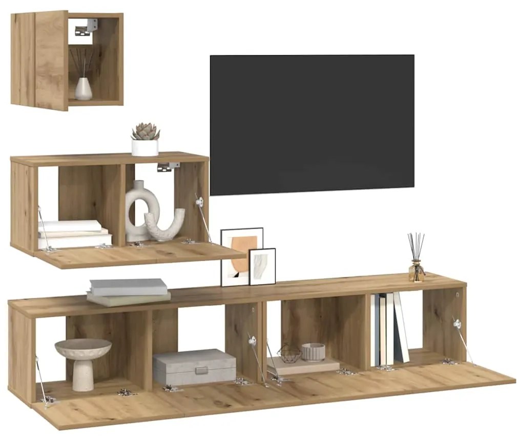 Conjunto de móvel de TV 4 pcs carvalho artisiano