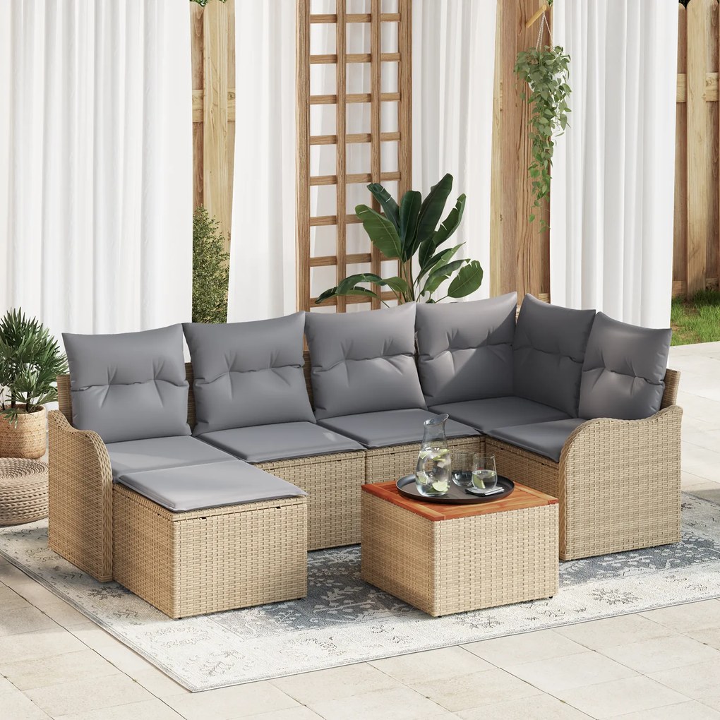 Conjunto de Sofá de Jardim vidaXL com Almofadas Bege em Polirattan Aca