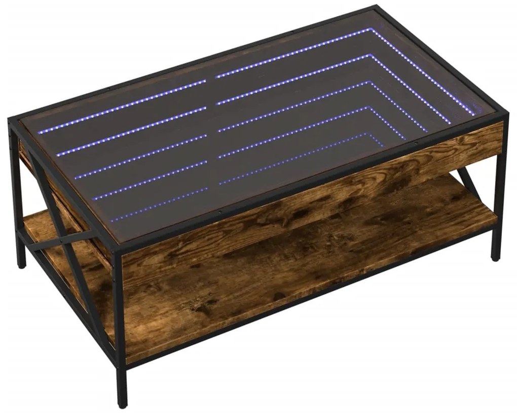Mesa de centro luzes LED Infinity 90x50x38 cm carvalho fumado