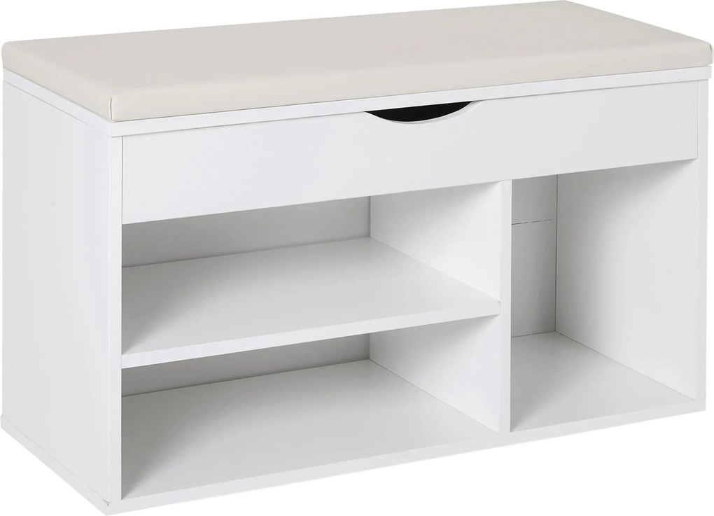HOMCOM Banco Sapateira, Móvel Porta-sapatos Compacto com Assento Estofado Rebatível para Entrada em Madeira, 80x30x47cm, Branco | Aosom Portugal