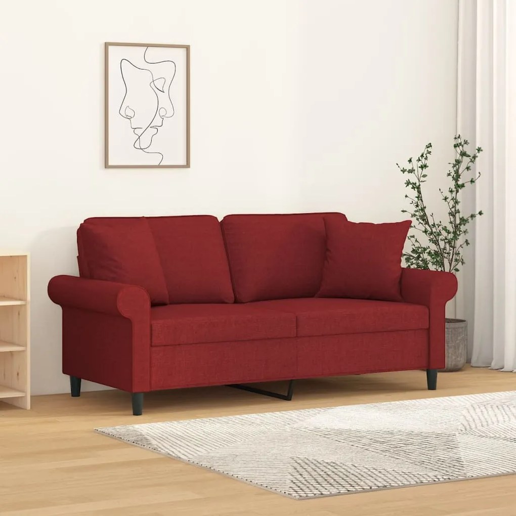 vidaXL Sofá 2 lug. c/ almofadas/almofadões 140cm tecido vermelho tinto