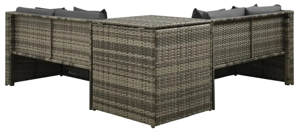 4 pcs conjunto lounge de jardim c/ almofadões vime PE cinzento