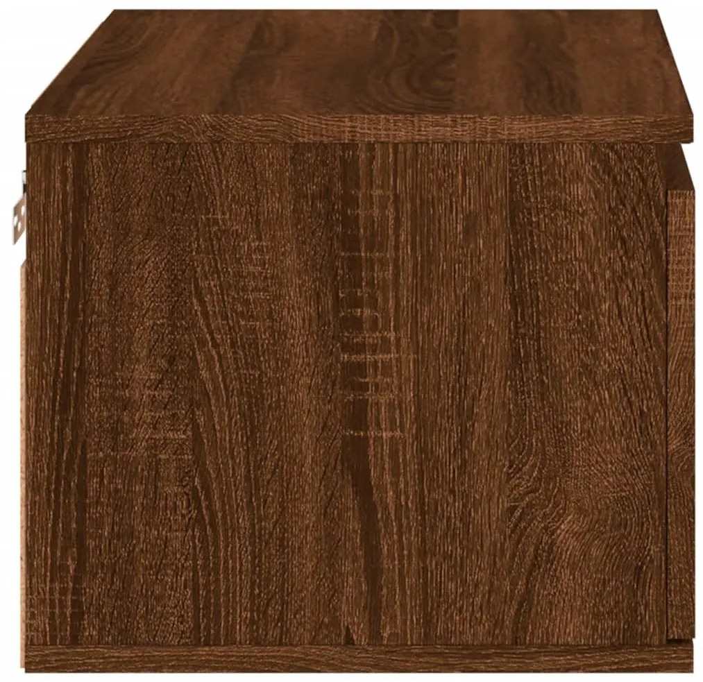 Mesas cabeceira de parede c/ luzes LED 2 pcs carvalho castanho