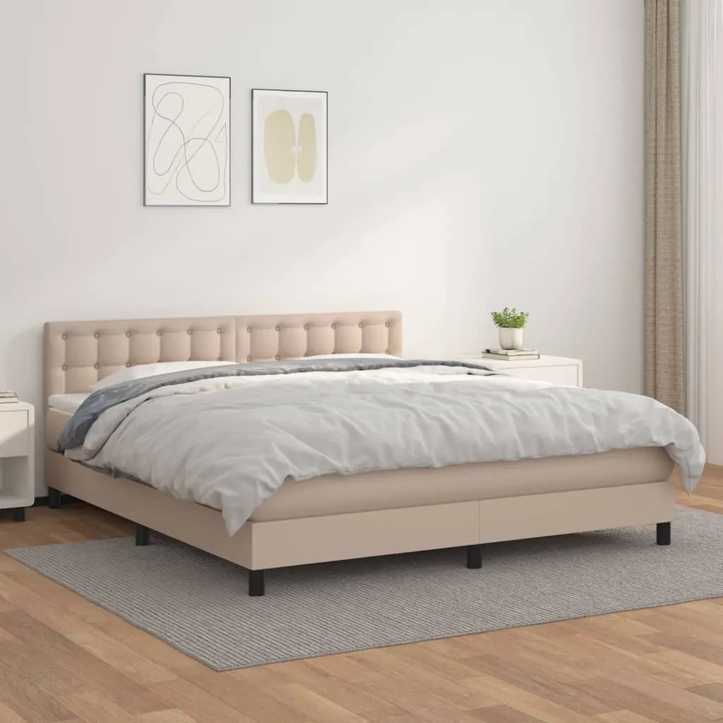 vidaXL Cama com molas/colchão 160x200 cm couro artificial cappuccino