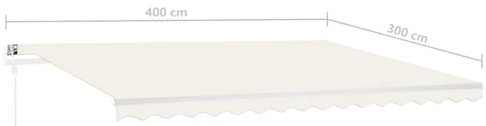 Toldo retrátil manual com luzes LED 4x3 m cor creme