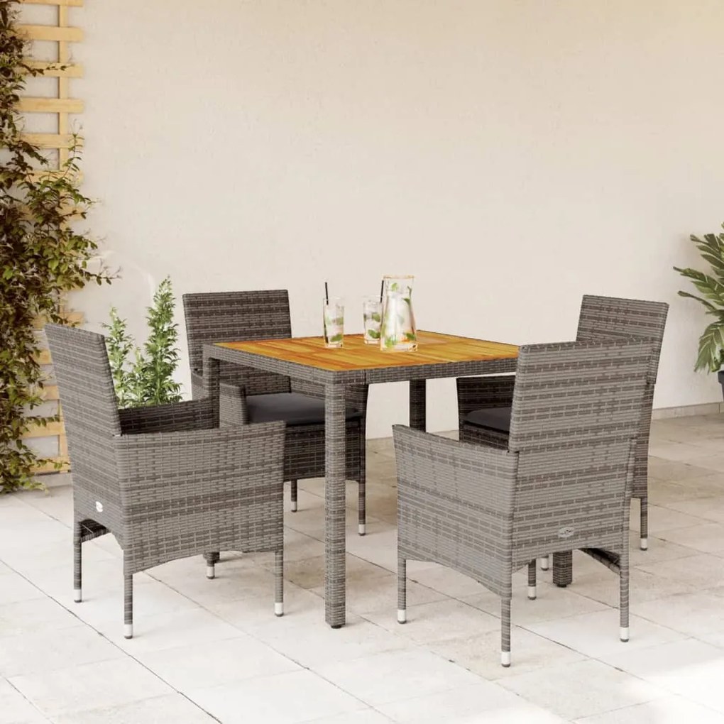 vidaXL 5 pcs conjunto jantar jardim c/ almofadões vime PE/acácia cinza