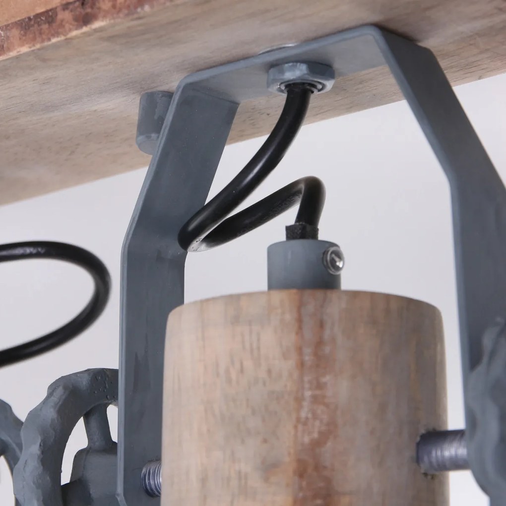 Industriële plafondspot hout met grijs 2-lichts draai- en kantelbaar - Gearwood Industrial