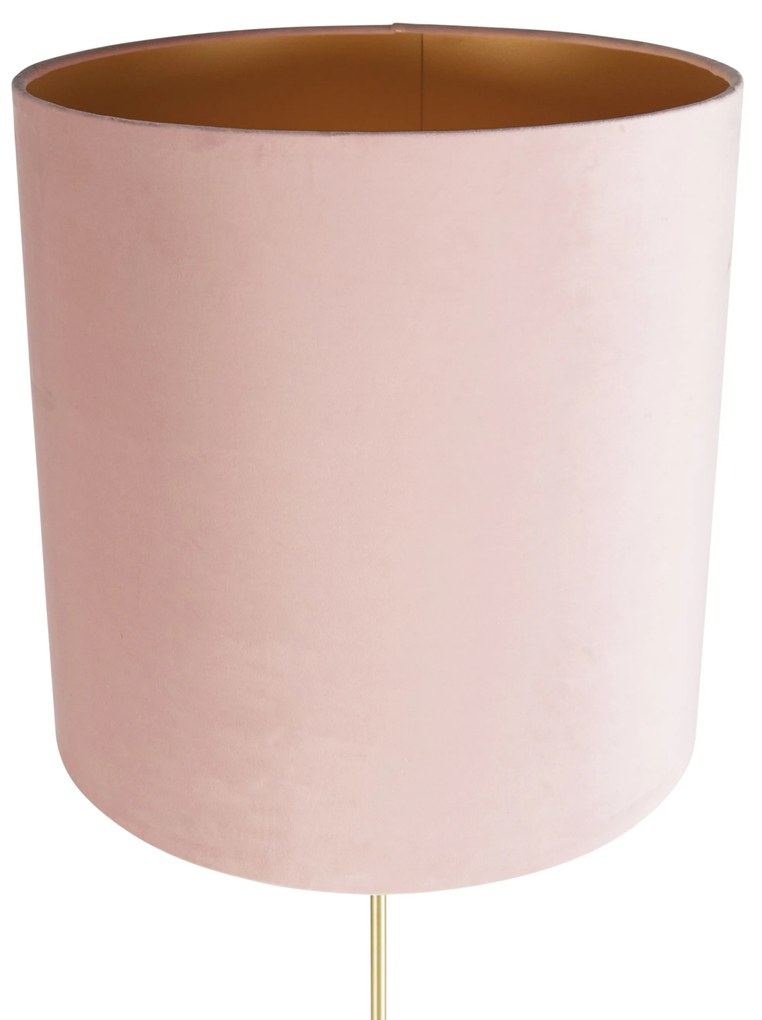 Candeeiro de pé dourado/latão com abajur em veludo rosa 40/40 cm - Parte Country / Rústico