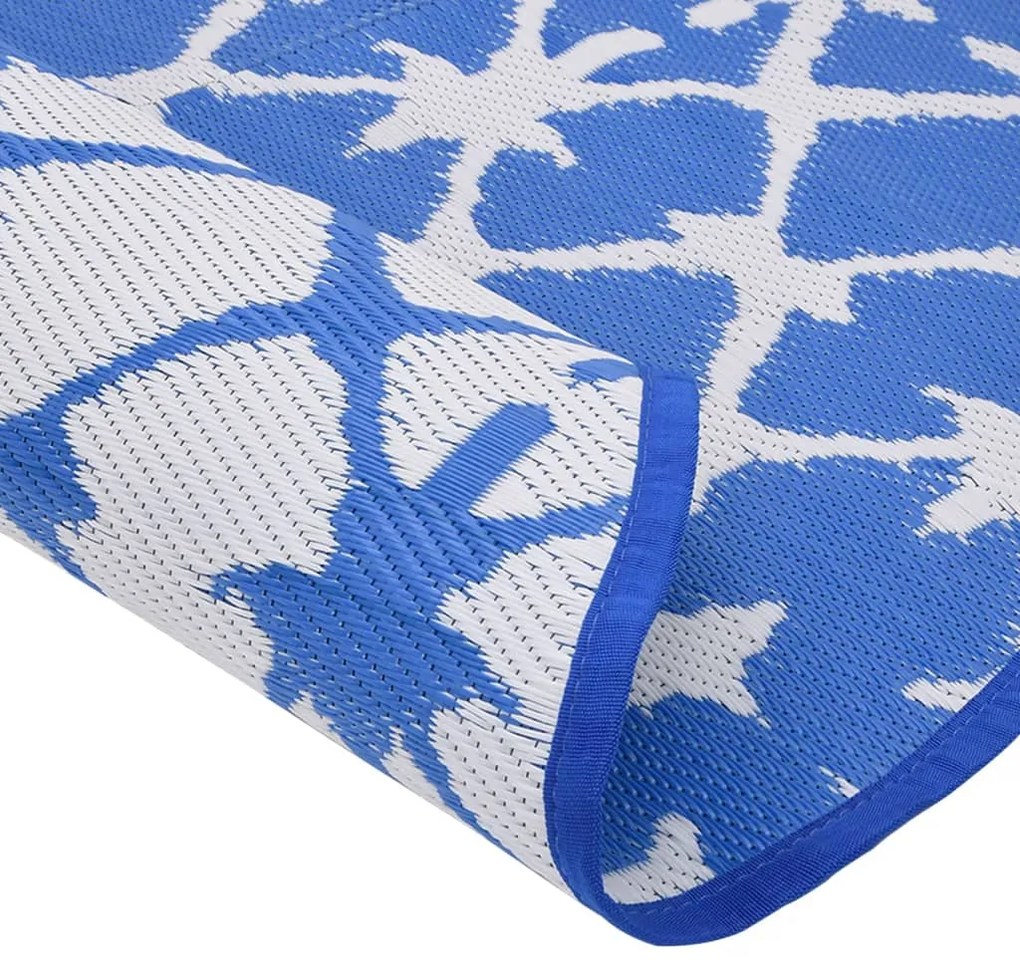 Tapete de exterior Ø120 cm ARAKIL PP azul e branco