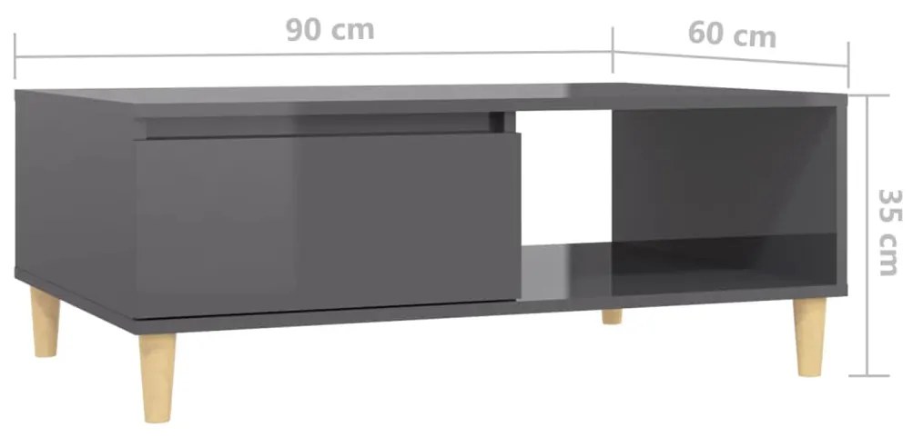 Mesa de centro 90x60x35 cm contraplacado cinzento brilhante