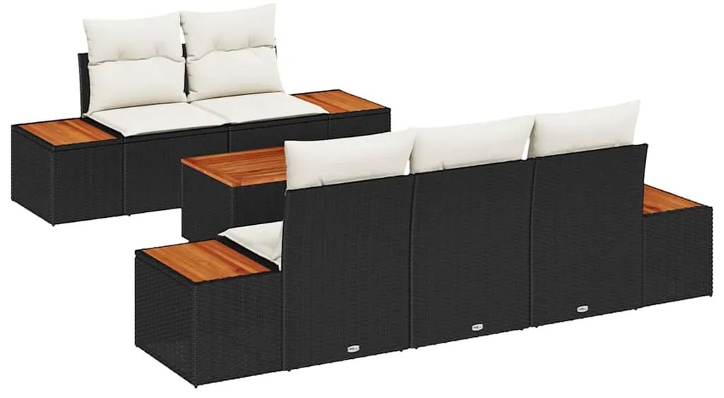 Conjunto de Sofás Jardim vidaXL de 6 Peças com Almofadas Preto Vime Po