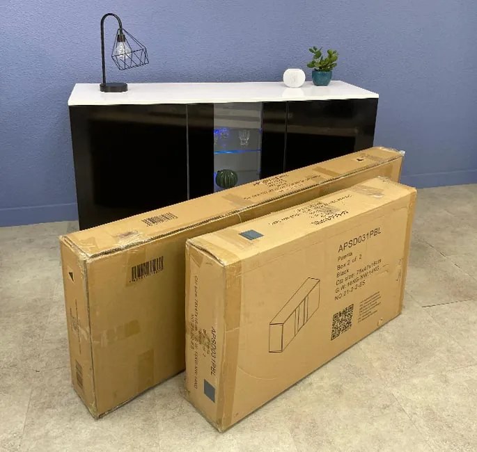 Aparador Suspenso "Lukis" com Luz LED - 120x70x40 cm - Preto Brilhante