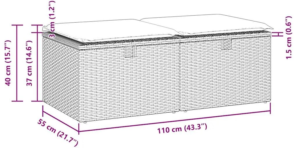 2 pcs conjunto sofás jardim almofadões vime PE/acácia cinzento