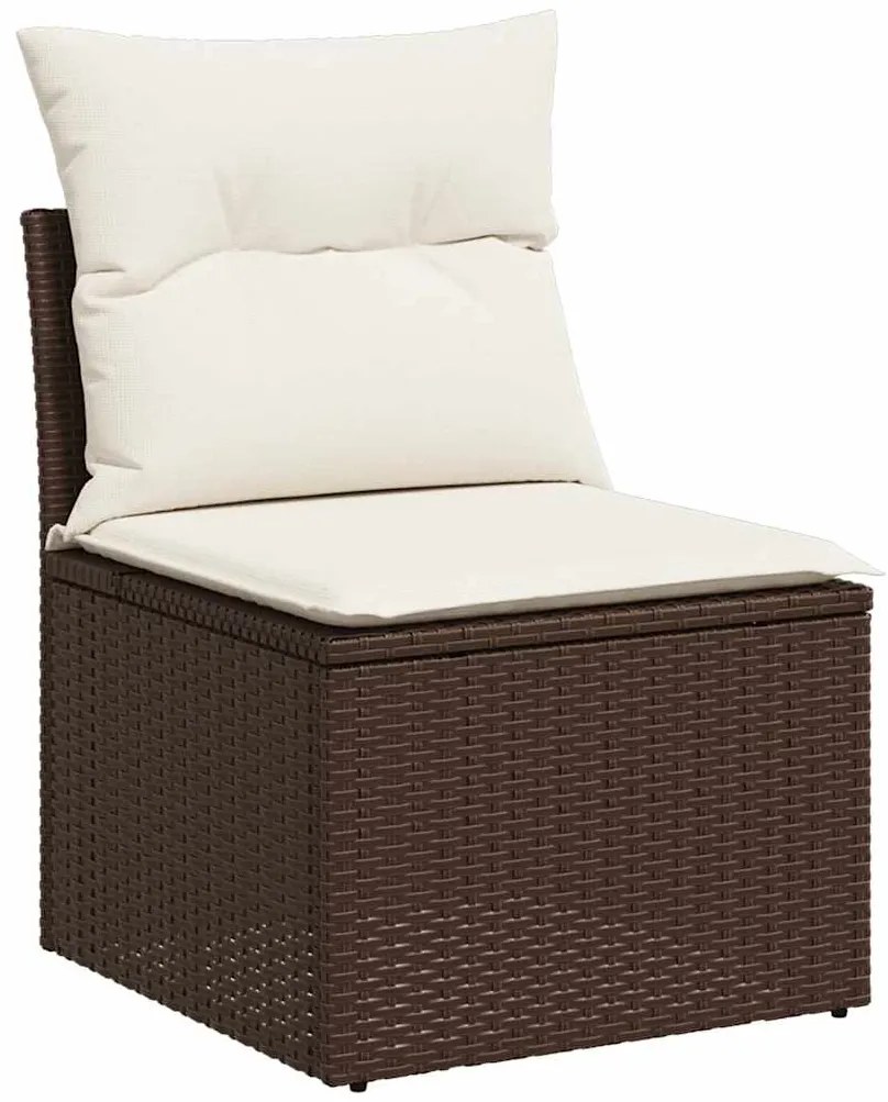 7 pcs conjunto de sofás jardim c/ almofadões vime PE castanho