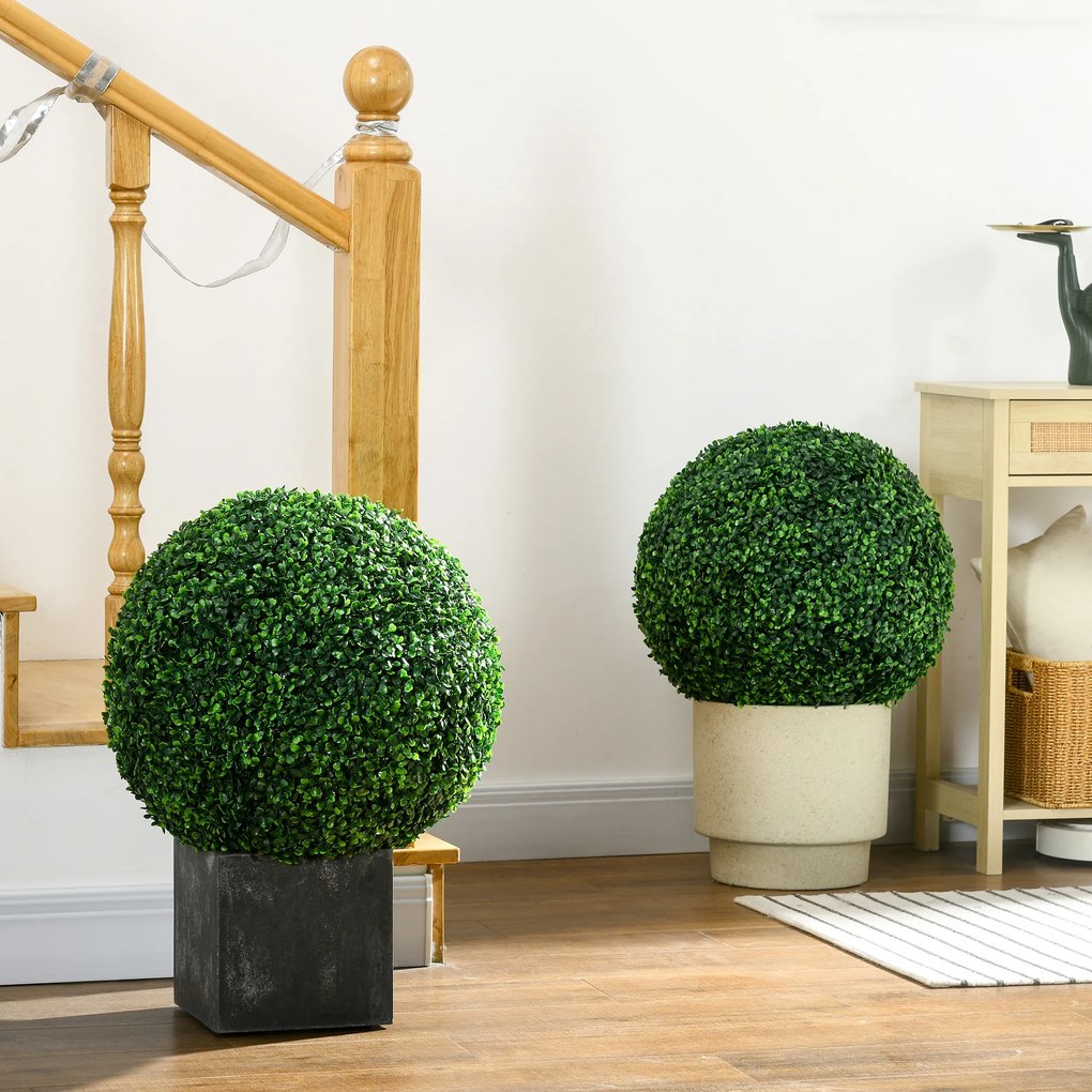 Conjunto de 2 bolas artificiais de buxo com 50 cm (VASOS NÃO INCLUIDOS), para decoração de interiores ou exteriores, na cor verde
