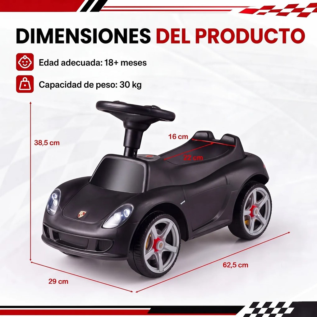 Carrinho de Passeio andarilho Infantil, 62,5 x 29 x 38,5 cm, Com Luzes e Sons, Preto