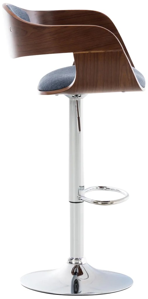 Banco de bar Kingston em tecido e com estrutura cromada 50 x 88-102 x 48 cm Azul + Cor Nogueira