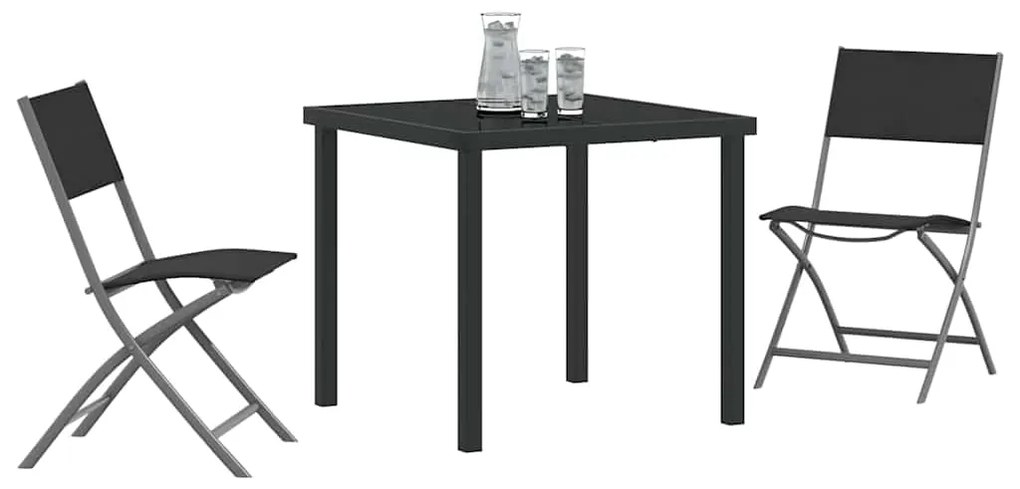 Conjunto de Jantar de Jardim 3 Peças Preto em Textileno e Aço