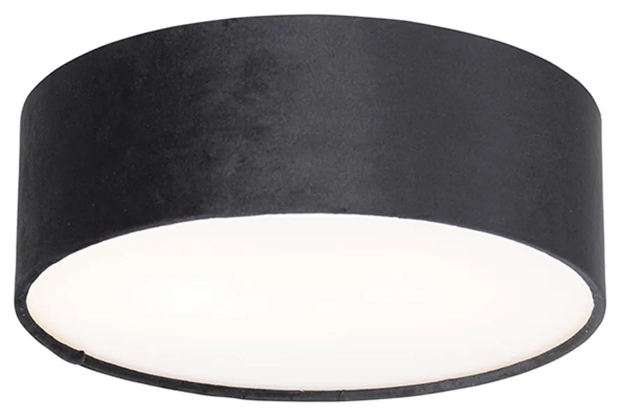 Candeeiro de teto moderno preto 30 cm com interior dourado - Drum Moderno