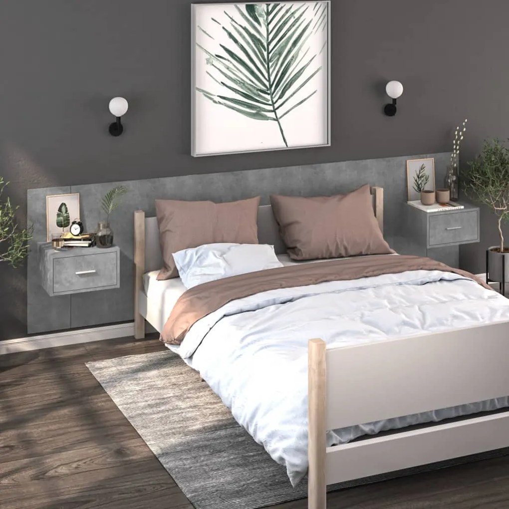 810980 vidaXL Mesas de cabeceira montagem na parede 2 pcs cinzento cimento