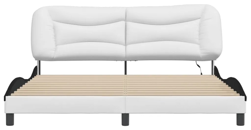 Estrutura cama c/ luzes LED 180x200cm couro artif. branco/preto