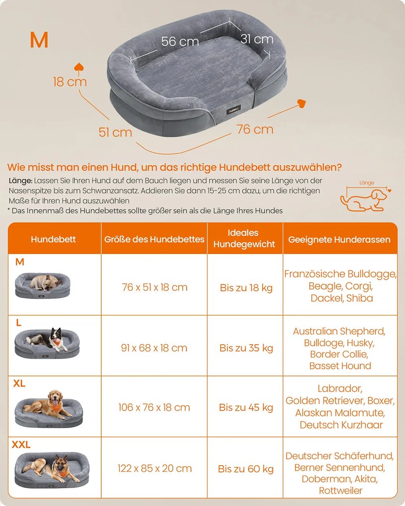 Cama para cães com bordas elevadas 76 x 51 x 18 cm cinza