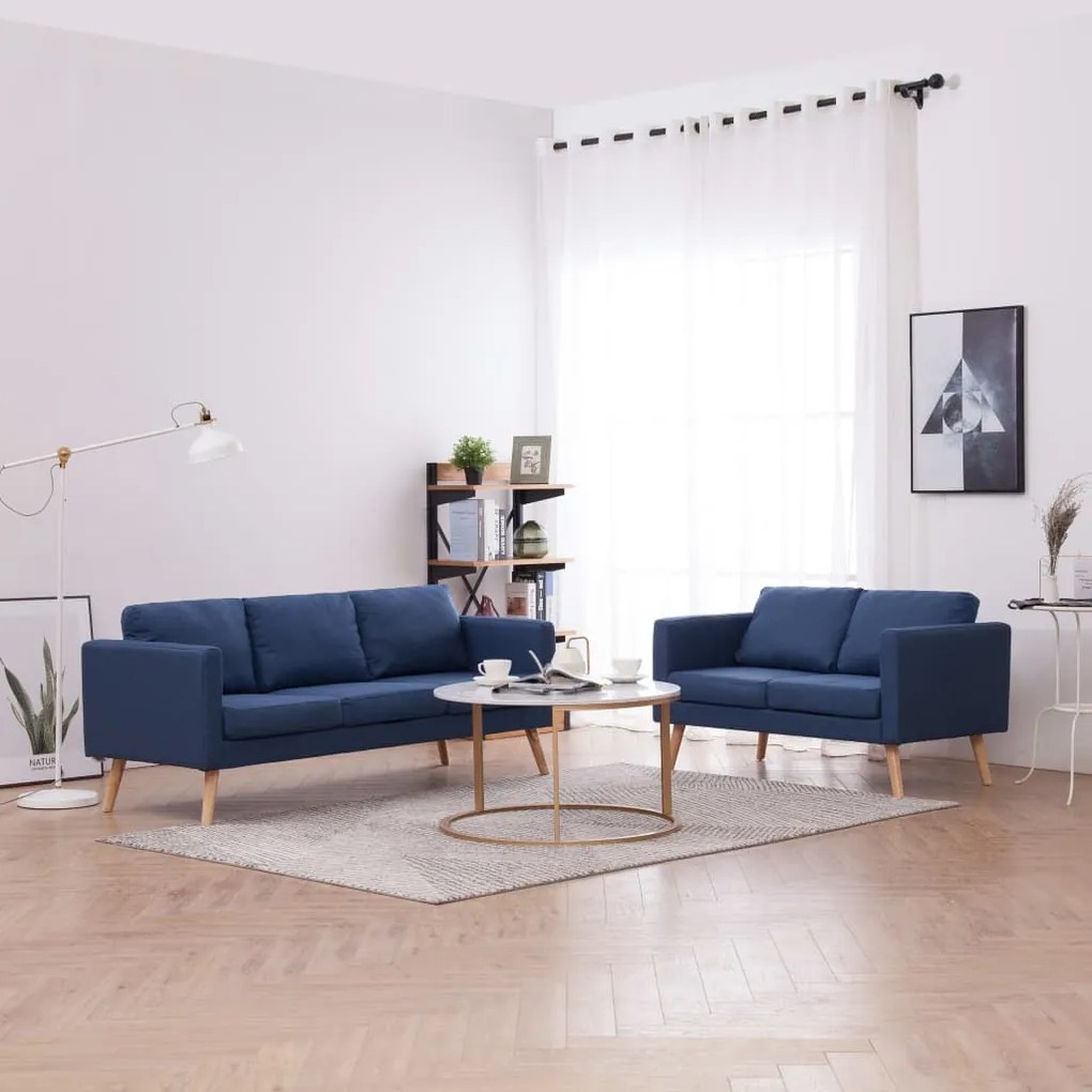 vidaXL 2 pcs conjunto de sofás tecido azul