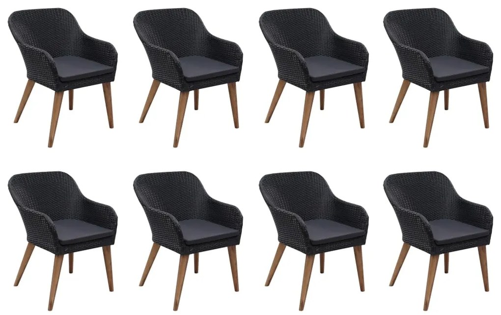 9 pcs conjunto de jantar para jardim vime PE preto