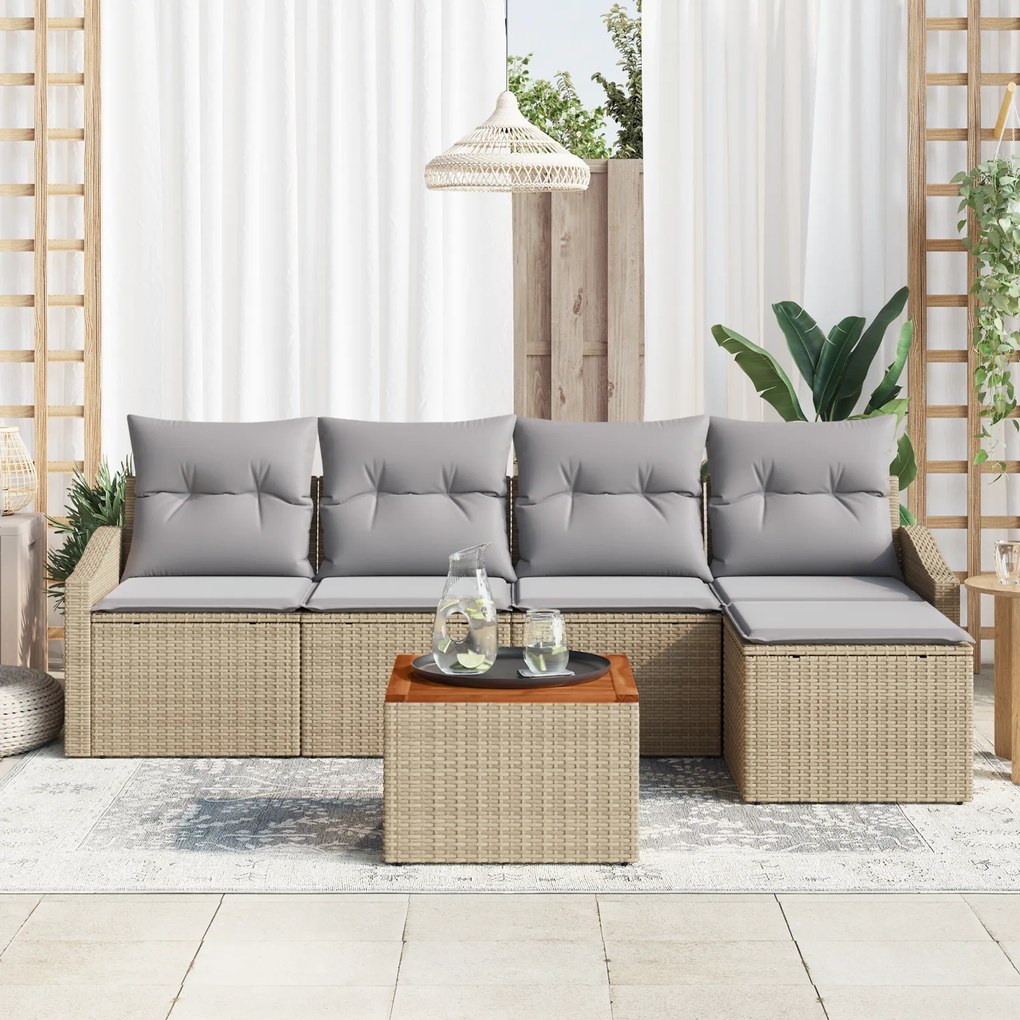 Conjunto de Sofás de Jardim com 6 peças e Almofadas Bege de Vime Sinté