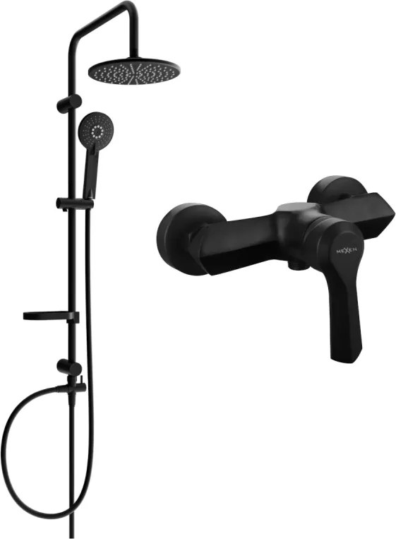 Mexen Sabre Carl conjunto de duche de superfície com chuveiro e misturadora de duche, preto - 72140240-70