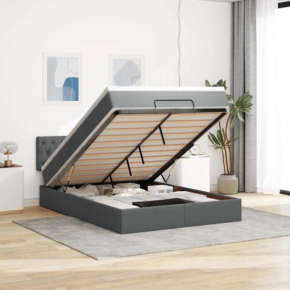 Cama otomana com colchão 140x200 cm tecido cinzento escuro