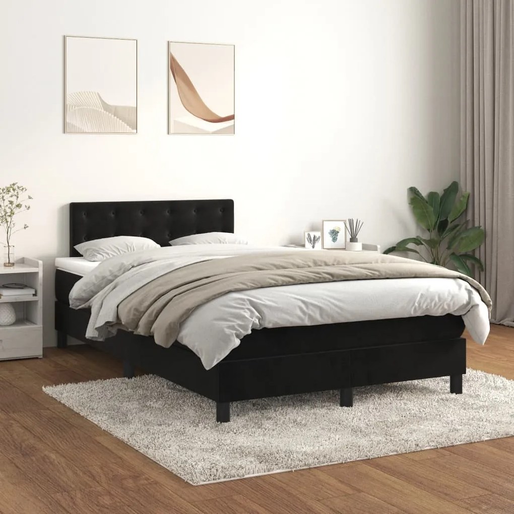 Cama boxspring com colchão 120x200 cm veludo preto