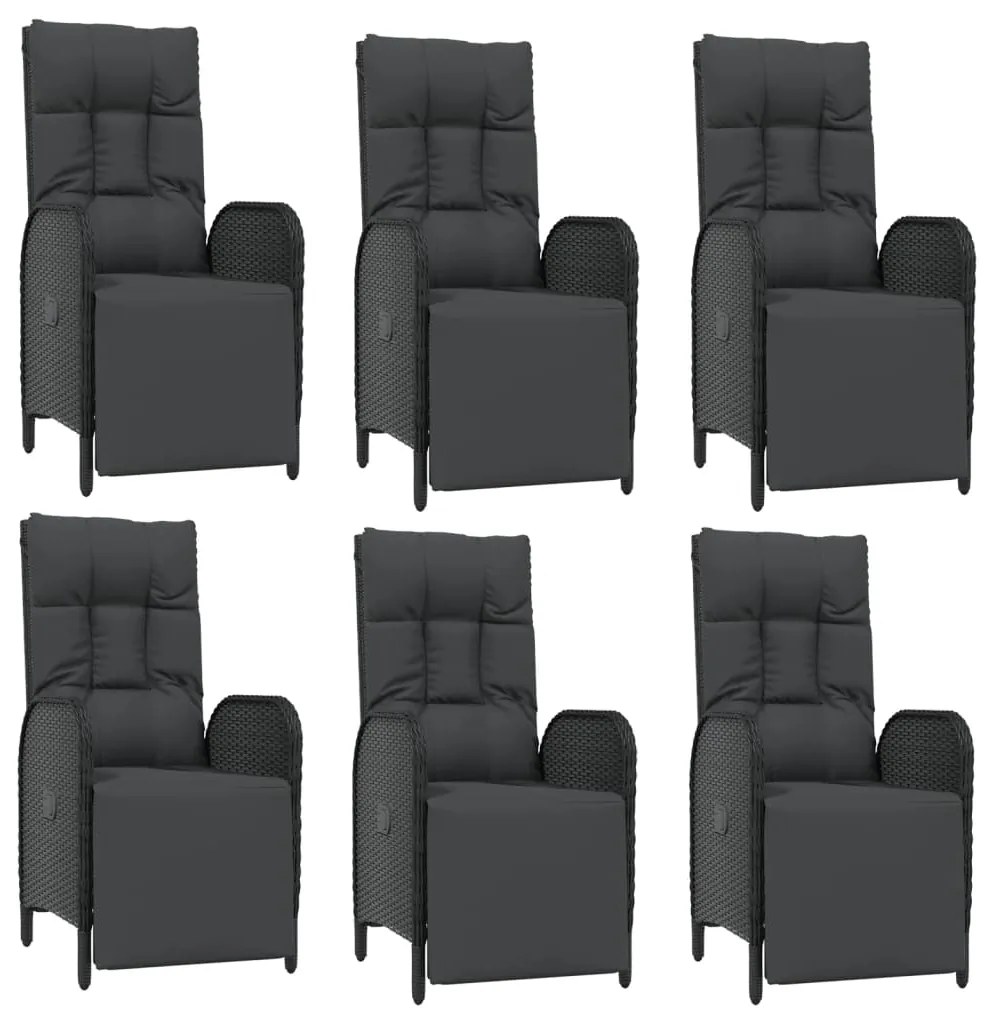 7 pcs conjunto de jantar p/ jardim c/ almofadões vime PE preto