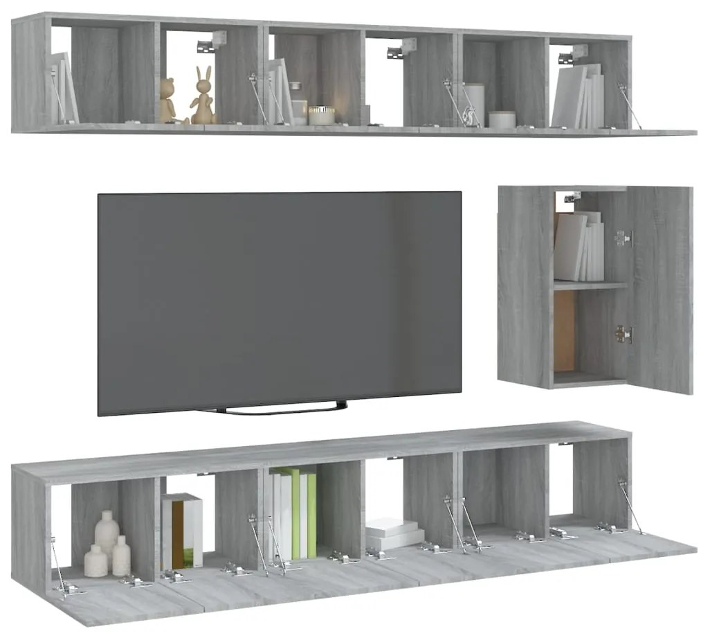 Conjunto móveis de TV 7 pcs madeira processada sonoma cinza