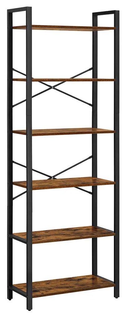 Estante com 6 prateleiras e estrutura em aço 30 x 66 x 186 cm Castanho Vintage-preto