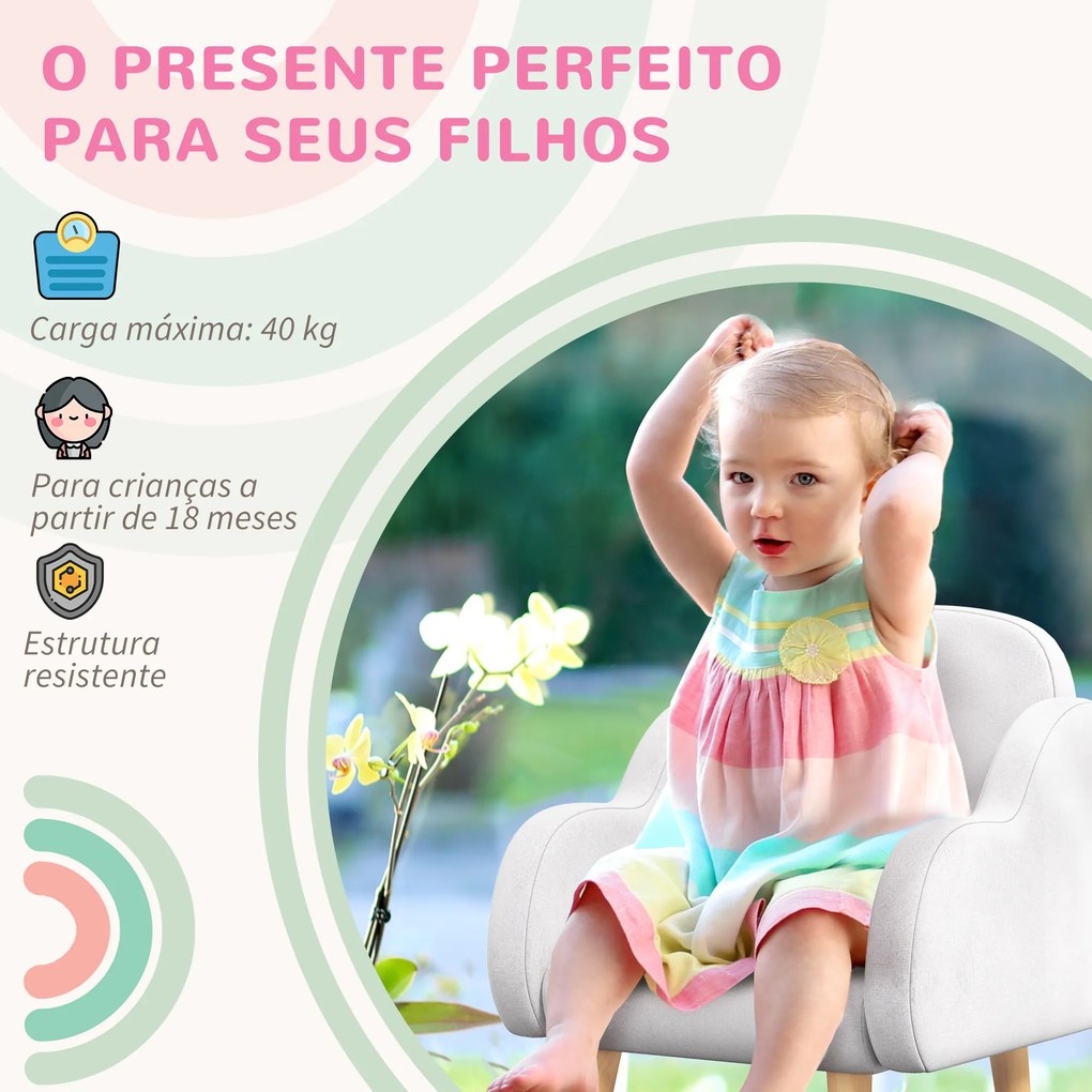 ZONEKIZ Poltrona para Crianças Poltrona Infantil em Forma de Nuvem com Tato Suave para Crianças de 1,5-5 Anos Carga Máxima 40 kg 46x51x55 cm Branco