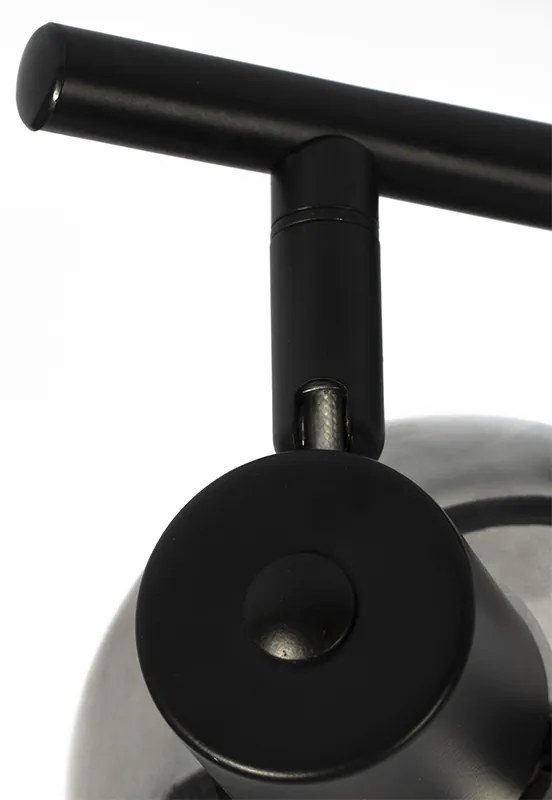 Candeeiro de teto Art Deco preto com vidro fumê 2-luzes - Vidro Art Deco