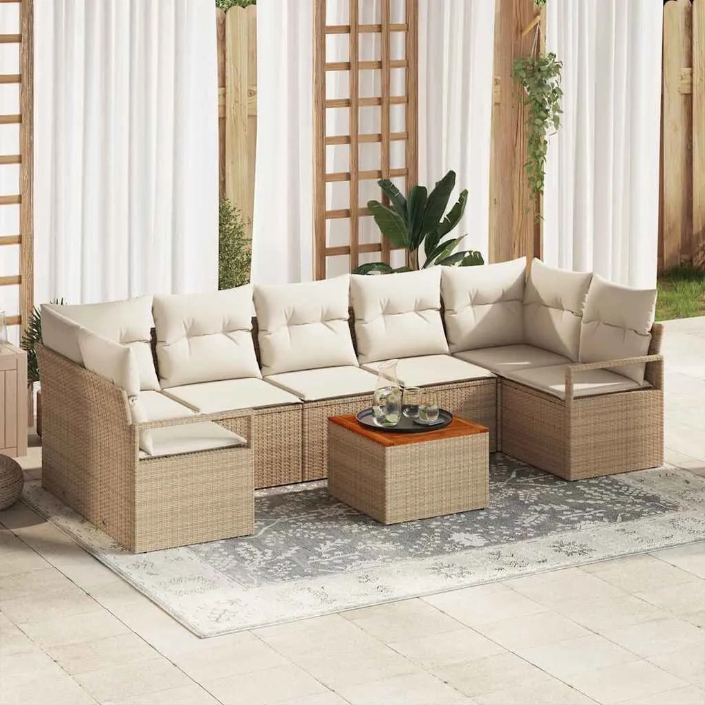 Conjunto de Sofá de Jardim com 8 Peças e Almofadas Bege em Rattan Sint