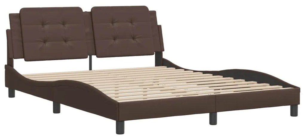 Estrutura cama c/ cabeceira 160x200cm couro artificial castanho