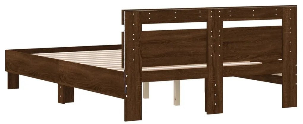 Estrutura cama cabeceira/luzes LED 120x200 cm carvalho castanho