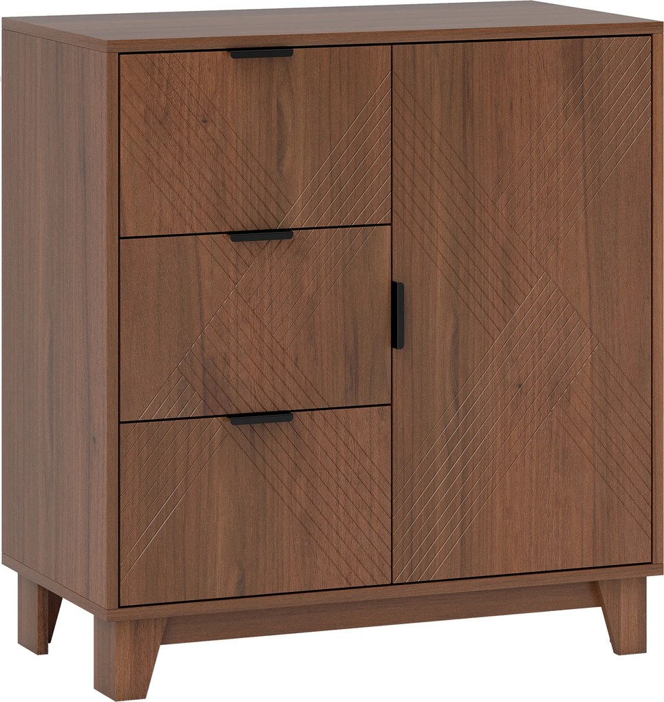 HOMCOM Aparador para Sala Móvel de Arrumação com Porta 3 Gavetas e Prateleira Ajustável 75x39x80 cm Efeito Madeira Marrom | Aosom Portugal