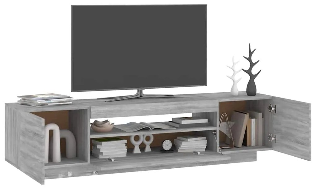 Móvel de TV com luzes LED 160x35x40 cm sonoma cinzento